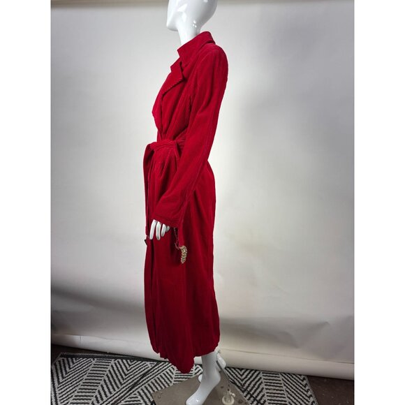 Vintage Newport News Red Corduroy Belted Trench Coat With Leopard Print Lining S - Picture 14 of 16